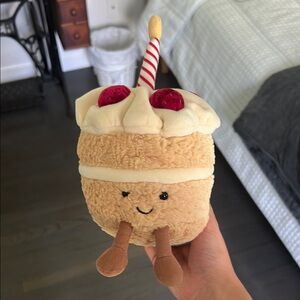 Jellycat Plush Birthday Cake Toy with Candle - Cream & Red